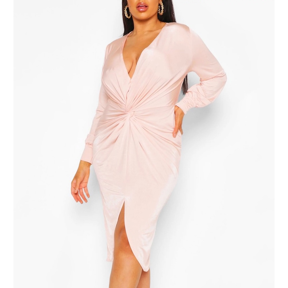 Boohoo Plunge Twist Front Midi Dress